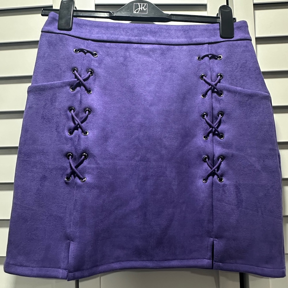 Purple Suede Texture Lace-Up Women's Skirt- Size 10/12